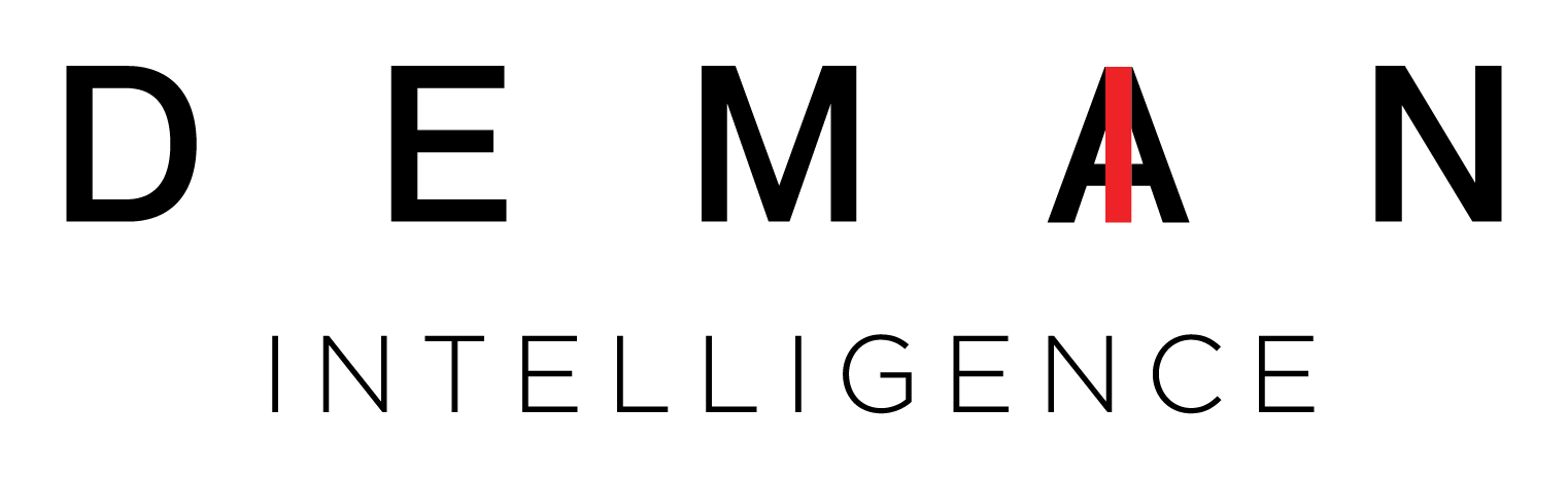 Demain Intelligence logo with a red vertical bar integrated into the letter A; secondary line reads 